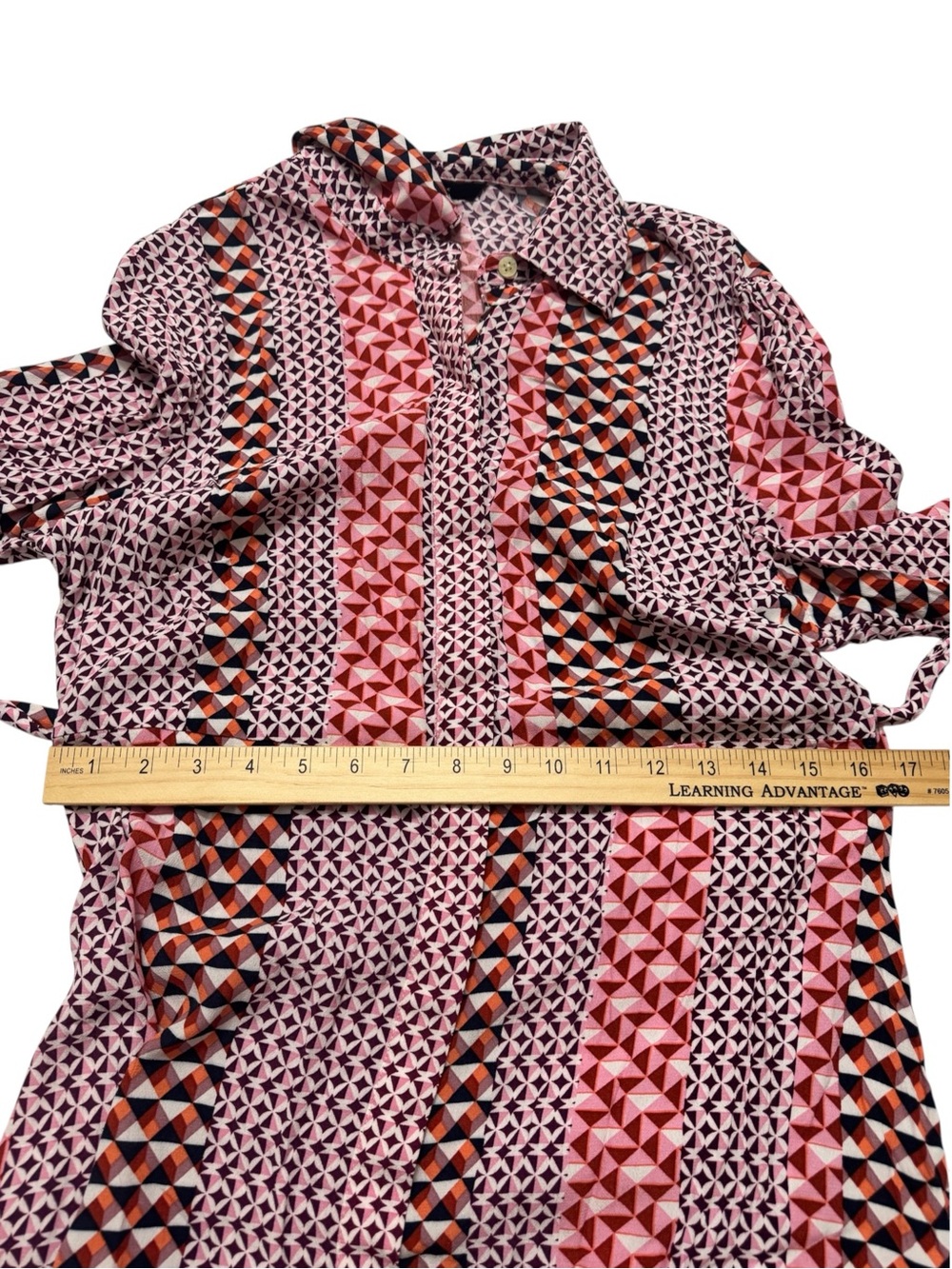 Vero Moda Pink Multi Geometric Long Sleeve Shirt Dress with Tie Waist - Picture 8 of 8